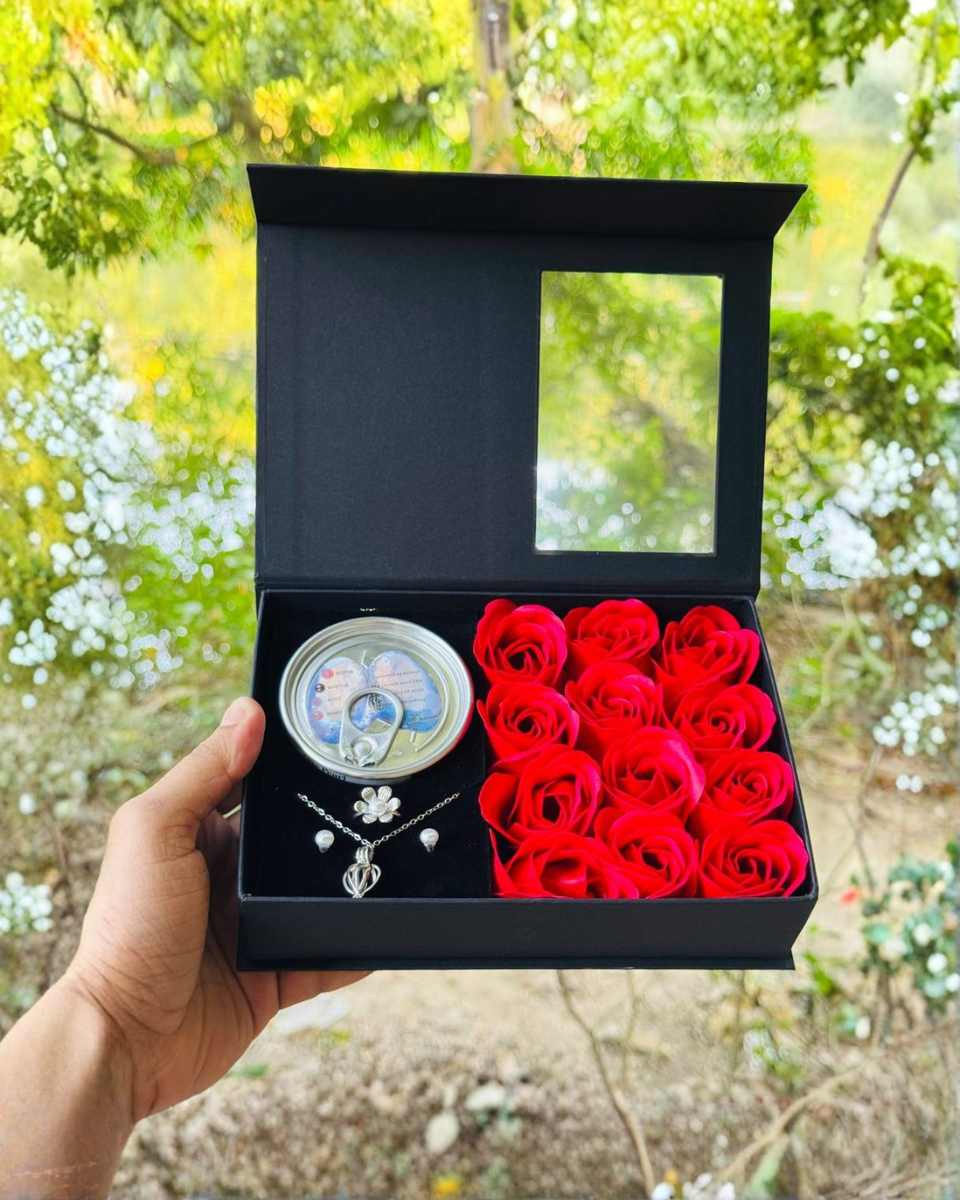  Love Forever Red Rose Pearl Set With Bag - Love Pearl Jewelry